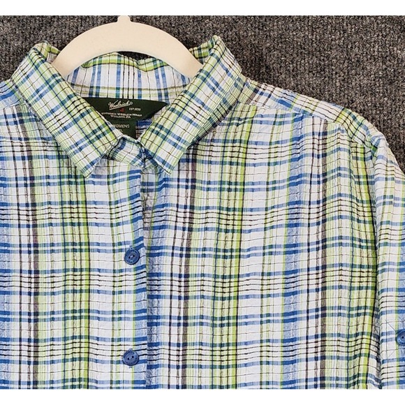Woolrich Tops - Woolrich Womens XL Coastal‎ Preppy Outdoor Travel Plaid Roll Tab Shirt XL
